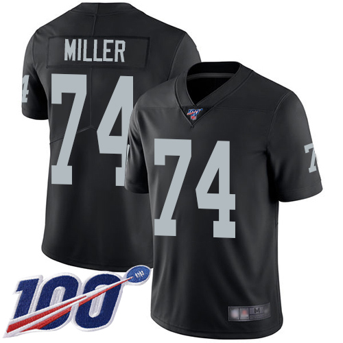 Men Oakland Raiders Limited Black Kolton Miller Home Jersey NFL Football #74 100th Season Vapor Jersey